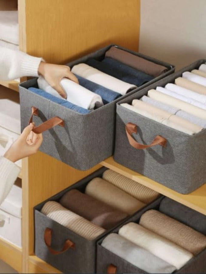 Organisers on wardrobe shelves