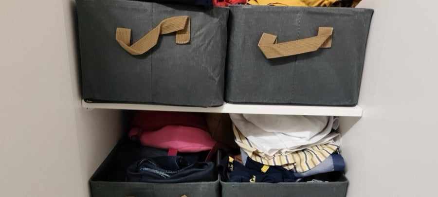 Customer photo: 4 boxes on two shelves